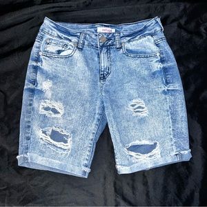 Distressed Acid Wash Above the Knee Jean Shorts